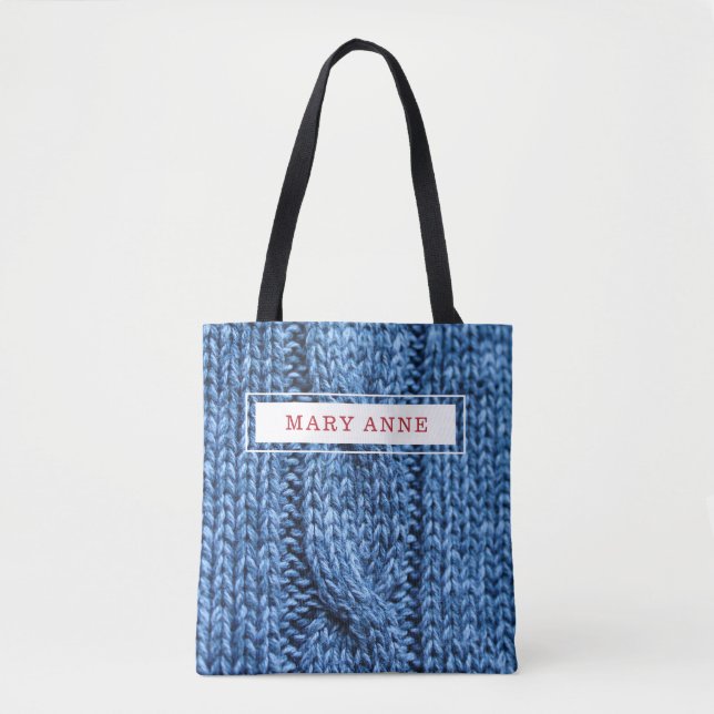 Blue Knitting Personalized Project Tote Bag (Front)