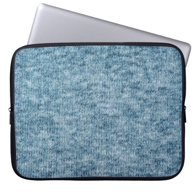 Blue knitting wool texture closeup photo backgroun laptop sleeve (Front)