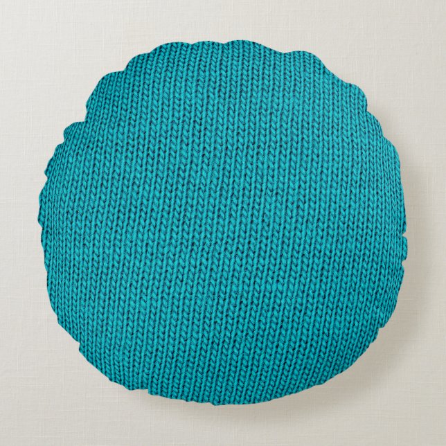 Blue Knitting Wool Texture Closeup Round Pillow (Front)