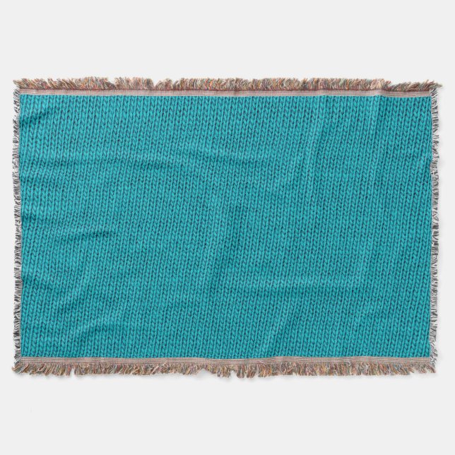 Blue Knitting Wool Texture Closeup Throw Blanket (Front)