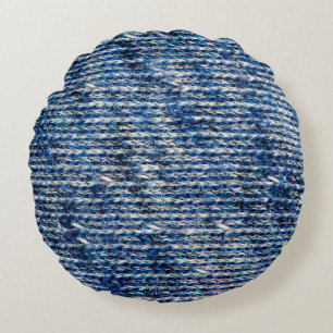 Blue knitting wool texture round pillow