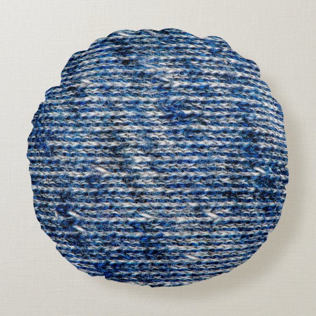 Blue knitting wool texture round pillow (Front)