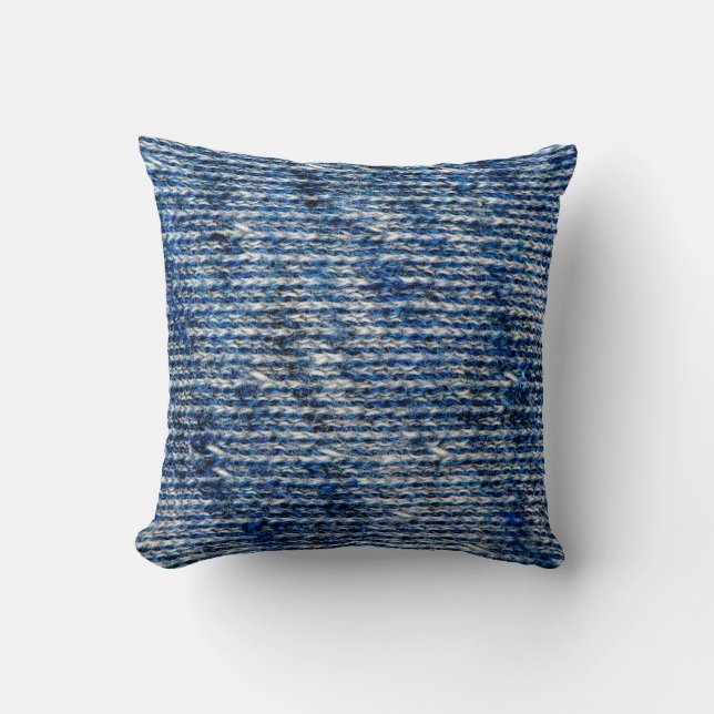 Blue knitting wool texture throw pillow (Front)