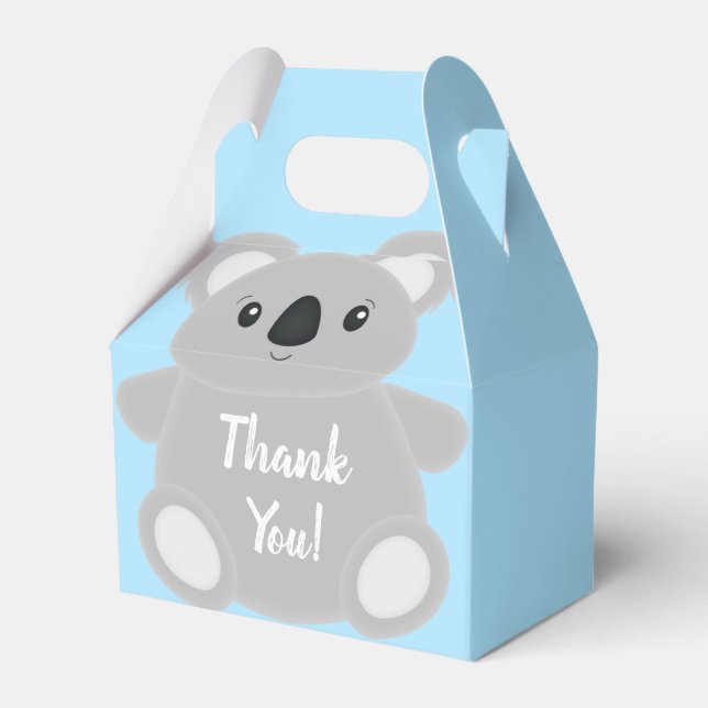 Blue Koala Bear Baby Shower Favor Boxes (Front Side)