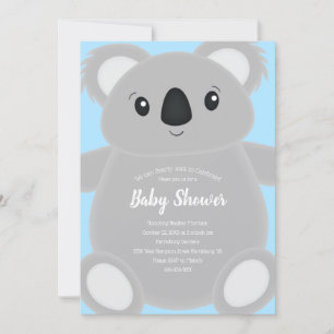 Blue Koala Bear Baby Shower Invitation