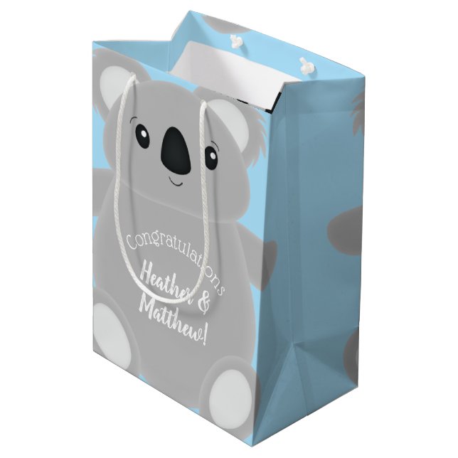 Blue Koala Bear Baby Shower Medium Gift Bag (Back Angled)