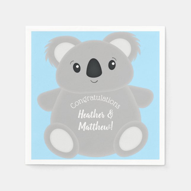Blue Koala Bear Baby Shower Napkins (Front)
