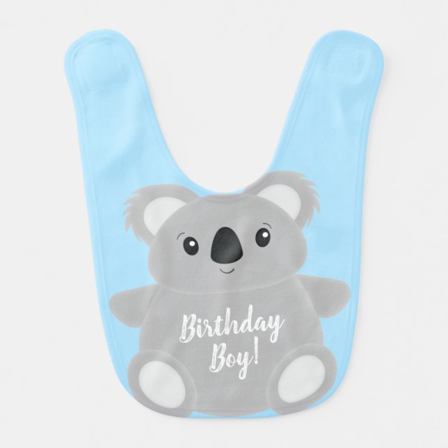 Blue Koala Bear Birthday Party Baby Bib (Front)