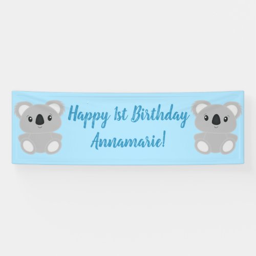 Blue Koala Bear Birthday Party Banner