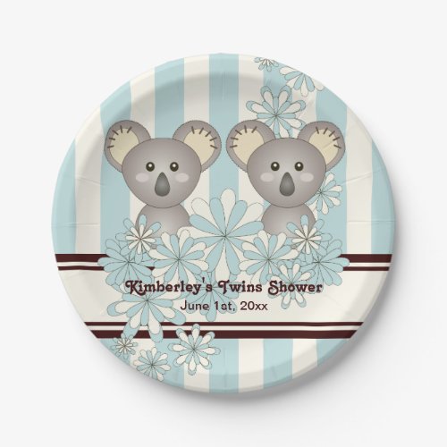 Blue Koala Twin Baby Shower  Kids Birthday Paper Plates