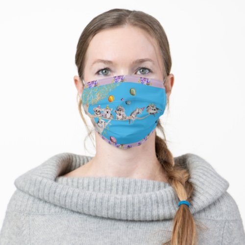 Blue Koala Watercolor Lilac floral Facemask Adult Cloth Face Mask