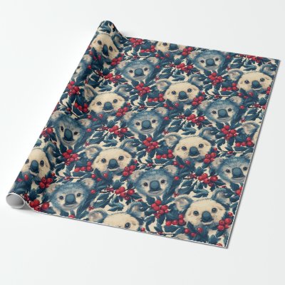 Blue Koalas Christmas  Wrapping Paper