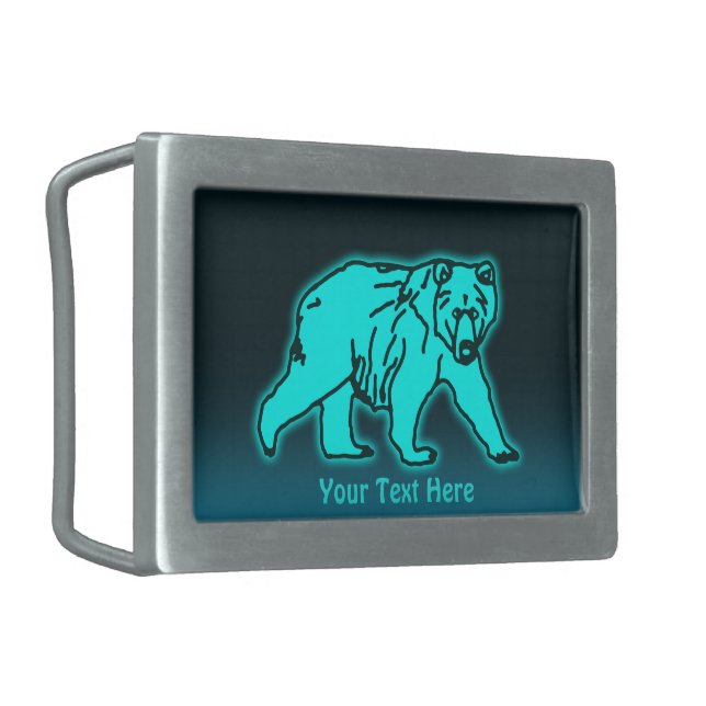 Blue Kodiak Bear Belt Buckle (Front Left)