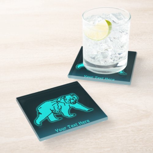Blue Kodiak Bear Glass Coaster