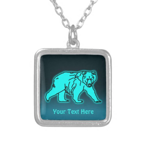 Blue Kodiak Bear Silver Plated Necklace