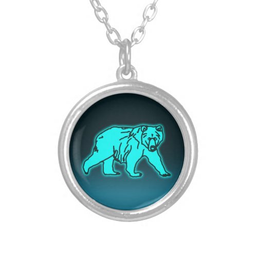 Blue Kodiak Bear Silver Plated Necklace