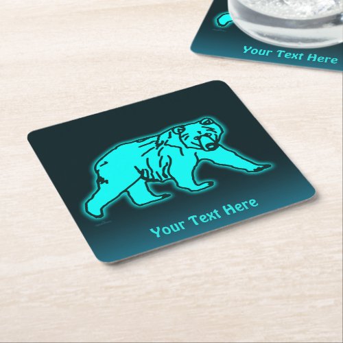 Blue Kodiak Bear Square Paper Coaster