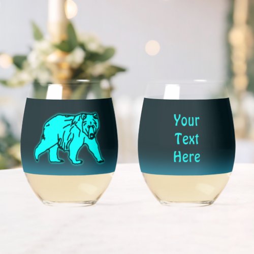 Blue Kodiak Bear Stemless Wine Glass
