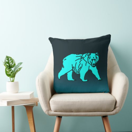 Blue Kodiak Bear Throw Pillow