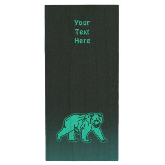 Blue Kodiak Bear Wood Flash Drive