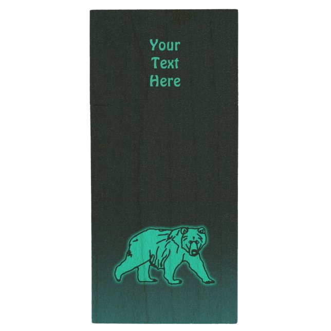 Blue Kodiak Bear Wood Flash Drive (Front Vertical)
