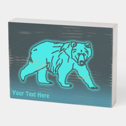 Blue Kodiak Bear Wooden Box Sign