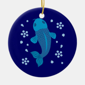 Blue Koi Fish Ceramic Ornament