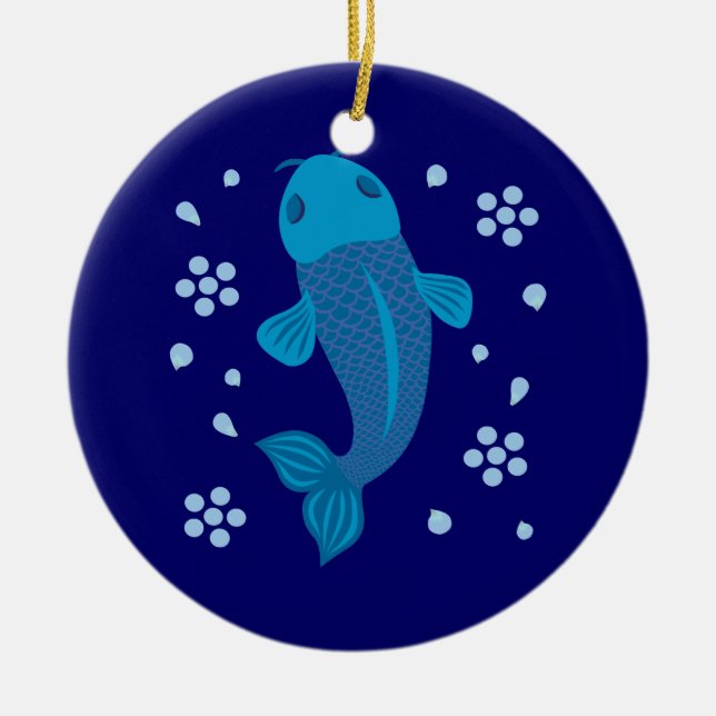 Blue Koi Fish Ceramic Ornament (Front)