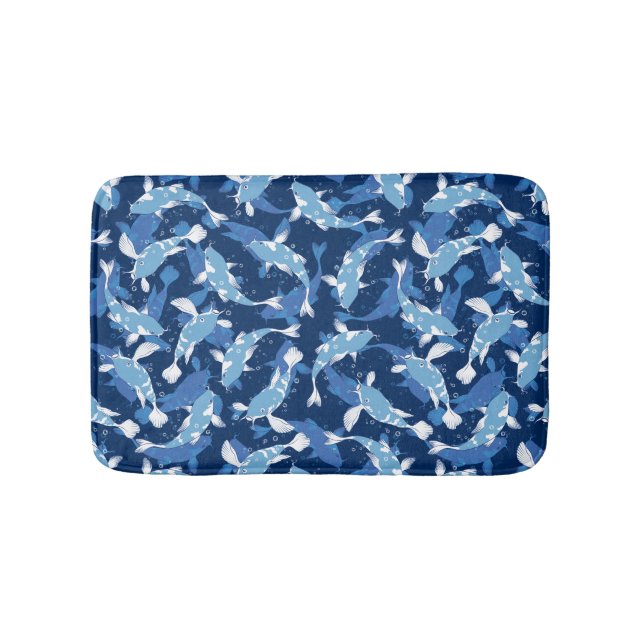Blue Koi Fish Pattern  Bath Mat (Front)