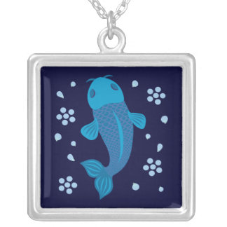 Blue Koi Fish Silver Plated Necklace