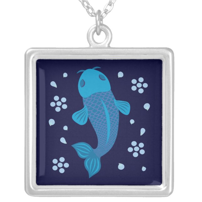 Blue Koi Fish Silver Plated Necklace (Front)