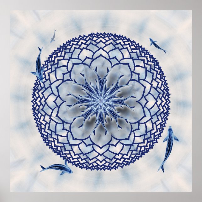 Blue Koi Lotus Mandala Poster (Front)