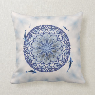 Blue Koi Lotus Mandala Throw Pillow