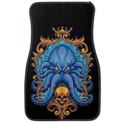 Blue Kraken and Golden Human Skull Car Floor Mat