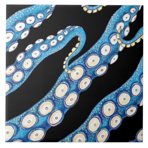 Blue Kraken Octopus Tentacles Art Ceramic Tile