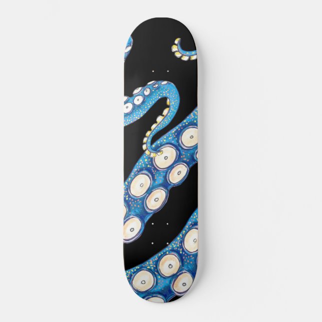 Blue Kraken Octopus Tentacles Art Skateboard (Front)