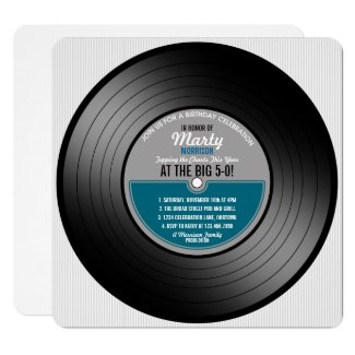 Blue Label Vinyl Record 50th Birthday Party Invitation