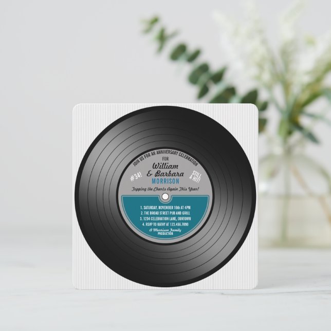 Blue Label Vinyl Record Anniversary Party Invitation (Standing Front)