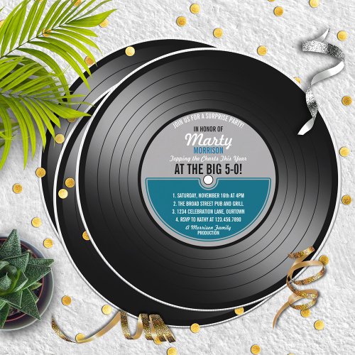 Blue Label Vinyl Record Surprise Party Invitation