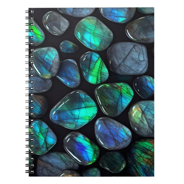 Blue Labradorite Crystals Gems Notebook Journal (Front)