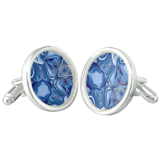 Blue Lace Agate Stone Cufflinks (Angled)