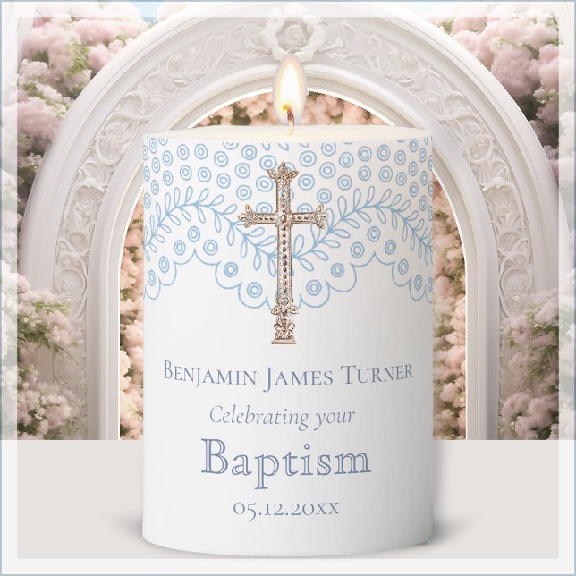Blue Lace Baptism Keepsake Pillar Candle (Creator Uploaded)