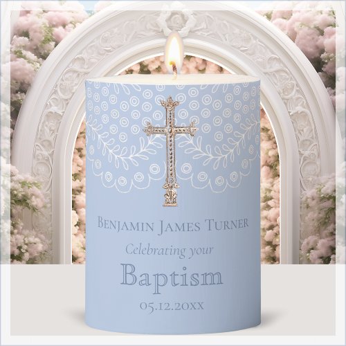 Blue Lace Baptism Keepsake Pillar Candle