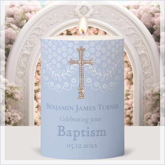 Blue Lace Baptism Keepsake Pillar Candle (Creator Uploaded)