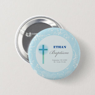 Blue Lace Boy Baptism Button