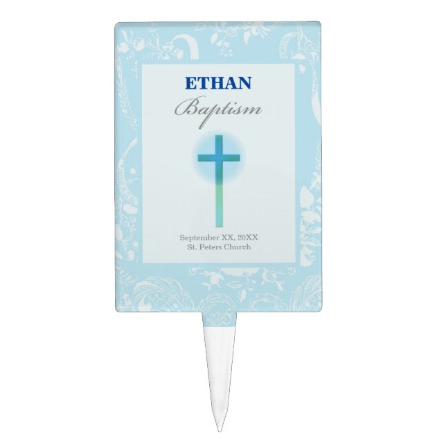 Blue Lace Boy Baptism Cake Topper (Front)