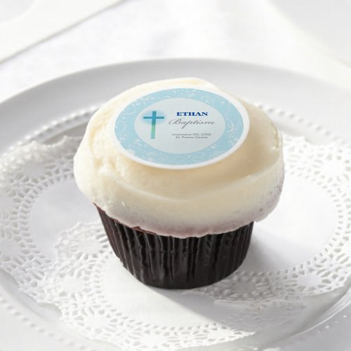 Blue Lace Boy Baptism Edible Frosting Rounds