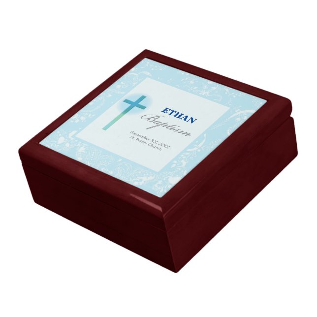 Blue Lace Boy Baptism Gift Box (Side)