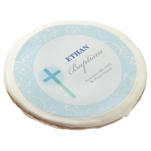 Blue Lace Boy Baptism Sugar Cookie