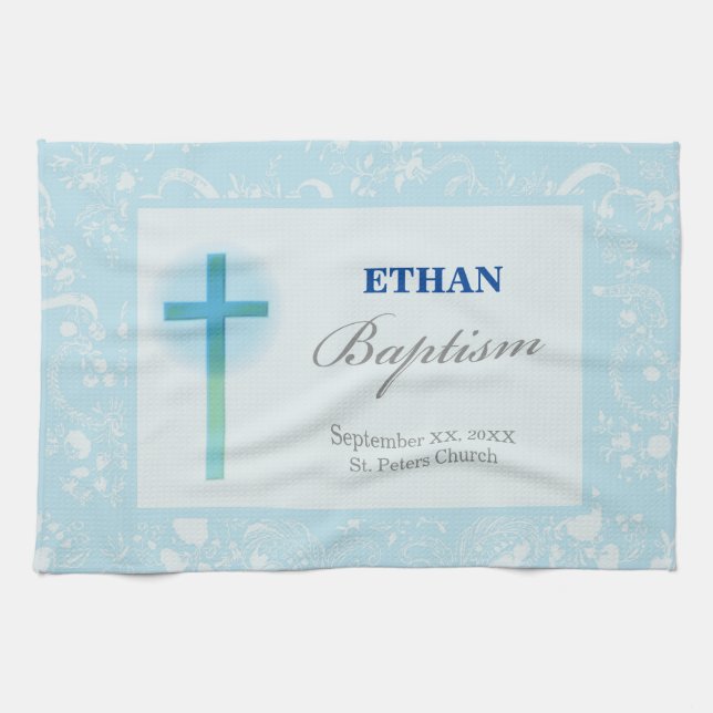 Blue Lace Boy Baptism Towel (Horizontal)